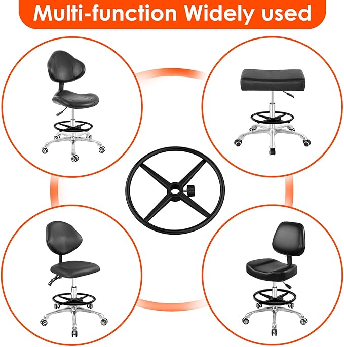 Black 18" Chrome Foot Rest Ring for Drafting Stool or Office Chair,Piston Foot Ring,Foot Rest for Office Chair(Black, 18'')