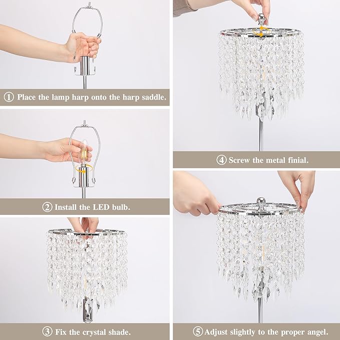 Crystal Table Lamp Set of 2 Touch Control, Crystal Lamps with USB Ports Elegant Shade Bedside Lamp Silver, Dimmable Touch Table Lamp for Nightstand Bedroom Living Room, 4W LED Bulb Included