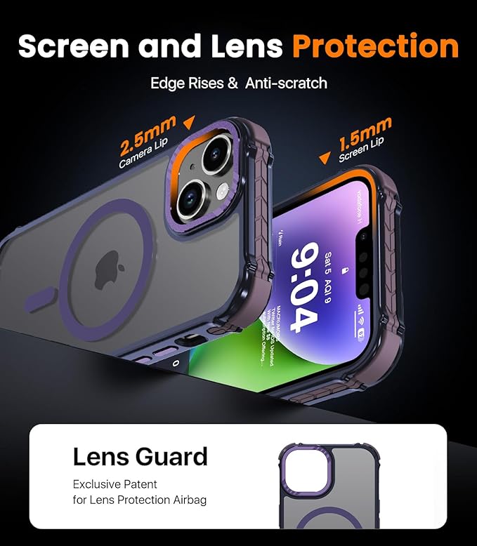 DEERLAMN Strong Magnetic Case for iPhone 15 6.1-Inch,[Compatible with Magsafe][Military Grade Drop Protection] Translucent Matte Shockproof Protective Phone Cover-Frosted Purple
