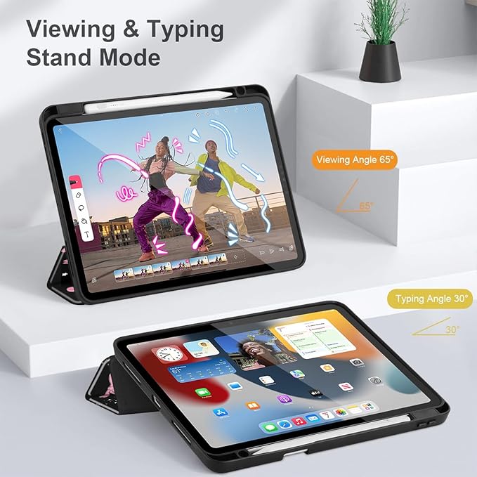 Tuiklol for iPad Pro 12.9 Inch 6th/5th/4th/3rd Generation 2022 2021 2020 2018 Case,Built-in Pencil Holder Clear Transparent Protective Back Shell Cover with Auto Sleep/Wake, Bow-Black
