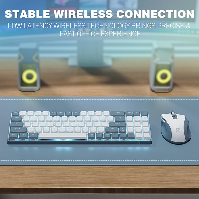 Redragon BS8773 Wireless Keyboard and Mouse Combo, 78 Keys 2.4Ghz Wireless Low-Profile Mechanical Red Switch Keyboard w/Slim Compact Design & Single Blue Backlit, Comfort Grip 2400 DPI Max Mouse