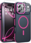 Magnetic 3 in 1 for iPhone 17 Pro Max Case, [Omni-Directional Protection] with 1x Screen Protector + 1x Camera Cover, [Seamless Work with Magsafe] Protective Silm Case for iPhone 17 Pro Max Hot Pink