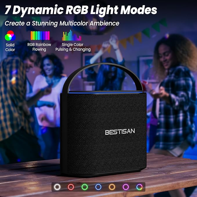 BESTISAN Bluetooth Speakers 2.1CH with 90W Max & 50W Subwoofer, Stereo Loud Sound, 7 RGB Lights, 15H Playtime, Hands-Free Calling, TWS, Portable for Outdoor Party, Camping, Travel, Garage, Workshop