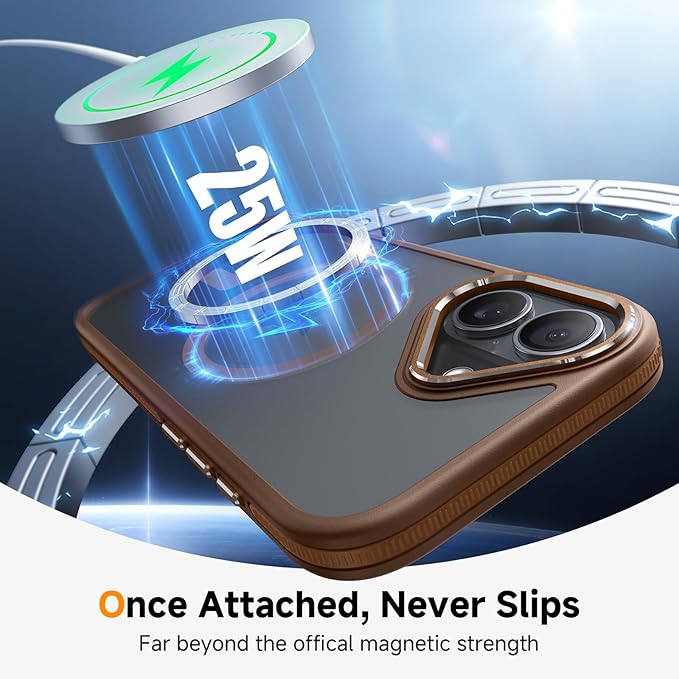 Magnetic 3 in 1 for iPhone 17 Case, [Omni-Directional Protection] with 1x Screen Protector + 1x Camera Cover, [Seamless Work with Magsafe] Translucent Protective Silm Phone Case for iPhone 17 Brown