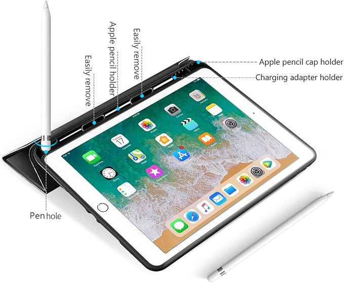 Aoub Case Compatible for iPad 9.7 inch 6th/5th Generation Case 2018/2017 with Pencil Holder, Thin Lightweight Smart Stand Cover, Auto Wake/Sleep, Model A1822/A1823/A1893/A1954, Black