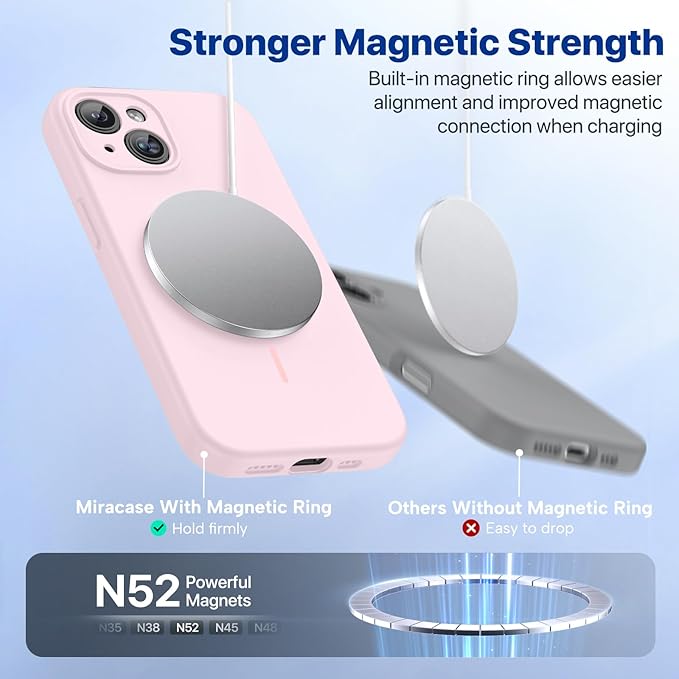 Miracase Compatible with iPhone 15 Case, [Soft Anti-Scratch Microfiber Lining], Liquid Silicone Case Gel Rubber Shockproof Drop Protection Phone Case for iPhone 15, Sand Pink