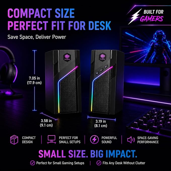 W-206RE RGB Gaming Speakers for PC, Bluetooth & USB Desktop Speakers for Gaming PC and Monitor, Touch Control Stereo Computer Speakers with 21 LED Light Modes