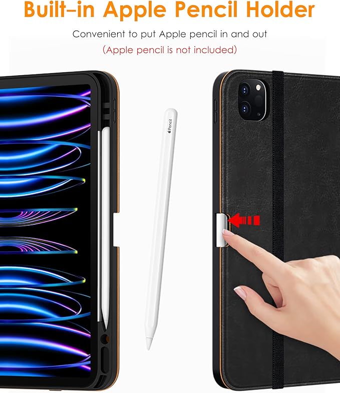 DTTO for iPad Pro 12.9 6th / 5th / 4th / 3rd Generation Case 2022/2021/2020/2018, Leather Folio Stand Cover with Built-in Apple Pencil Holder -Auto Wake/Sleep and Multi Viewing Angles, Black Brown