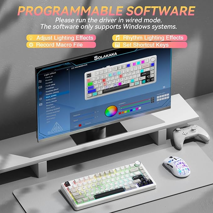SOLAKAKA A75 75% Wireless Mechanical Keyboard, Hot Swappable Gaming Keyboard with Multifunction Knob & RGB, Gasket Mounted Creamy Keyboard, PBT Keycaps, Compact Layout for Win/Mac/PC