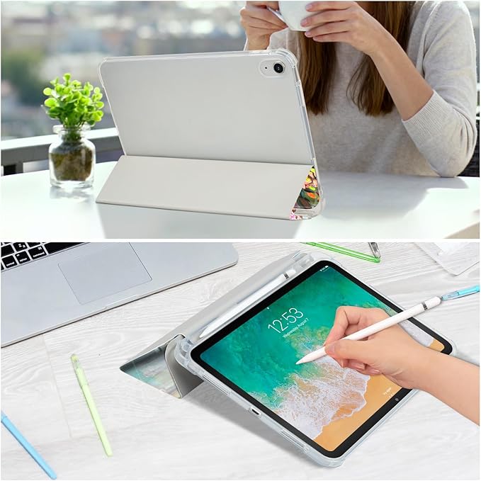 for iPad (A16) 11Th/10Th Generation Case 2025/2022, for iPad Case 11Th/10Th Generation, 10Th/11Th Gen Slim Cover Pencil Holder & 2 Viewing Angles & Typing Stand, Oil Painting Flower Art