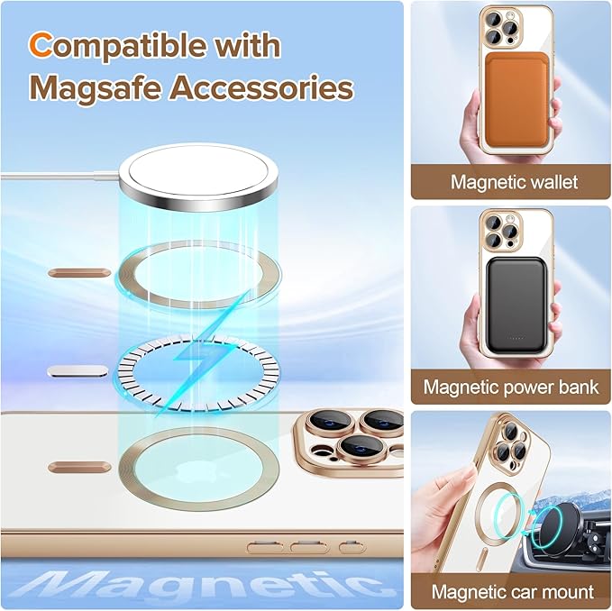 Hython Magnetic Clear for iPhone 15 Pro Case with Camera Lens Protector [Compatible with MagSafe] Luxury Plating Edge Slim Soft TPU Cover Protective Phone Case for iPhone 15 Pro, Matte Desert Brown