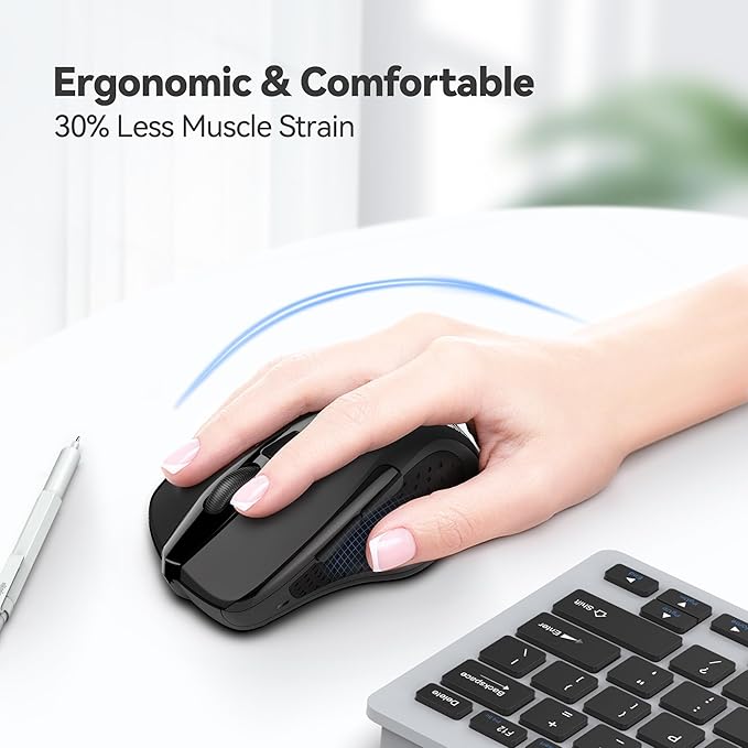 TECKNET Wireless Mouse, 2.4G Ergonomic Optical Mouse, Computer Mouse for Laptop, PC, Computer, Chromebook, Notebook, 6 Buttons, 24 Months Battery Life, 2600 DPI, 5 Adjustment Levels - Black