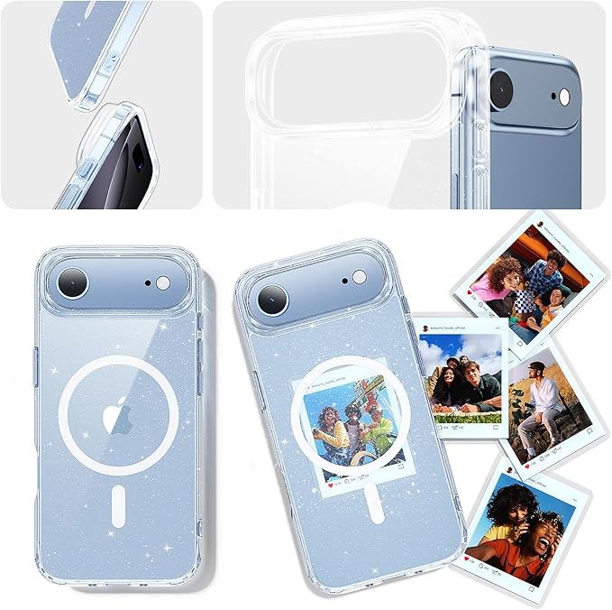 toushion 3 in 1 for iPhone Air Case Clear Glitter,Fits MagSafe, Not Yellowing, Screen Protector*1 Camera Lens Protector*1, Military-Grade Protection for Phone Cover 6.5 inch