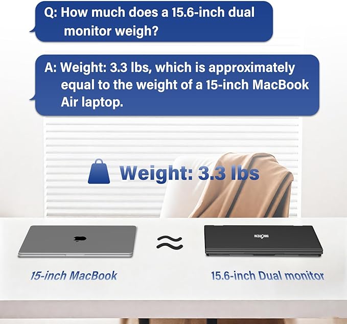 InnoView Dual Portable Monitor 15.6" 1920x1080 Dual Stacked Foldable Monitor | 315° Screen Adjustment | USB-C/HDMI Dual Screen Monitor for Laptop, Mac, Windows