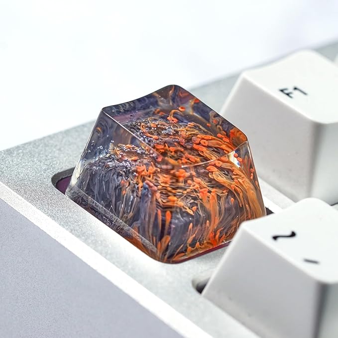 Ocean Coral Artisan Keycap Black and Red Coral Reef R1 OEM Profile Custom Keycaps 1U ESC Handmade Gaming Resin Key Cap Cherry MX Switch Compatible Mechanical Keyboard Lover Gift