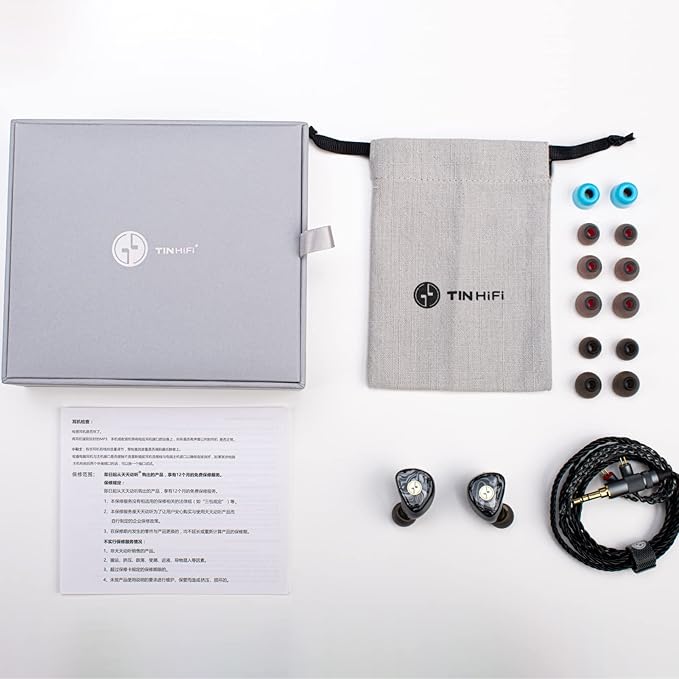 TINHIFI T3 Plus 10mm LCP Dynamic Driver IEM, HiFi Wired Earbuds with Balanced Sound & Deep Bass, 3D Printed Marble Texture Shell, Detachable 2Pin Silver-Plated Cable for Musician Audiophile