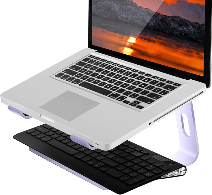 Orionstar Ergonomic Laptop Stand, Premium 5mm Aluminum Riser for 10-15.6 Inch Notebook Computer, Tool-Free Detachable Elevator Holder for Desk Office, Sturdy Riser for Eye-Level Neck Relief (Purple)