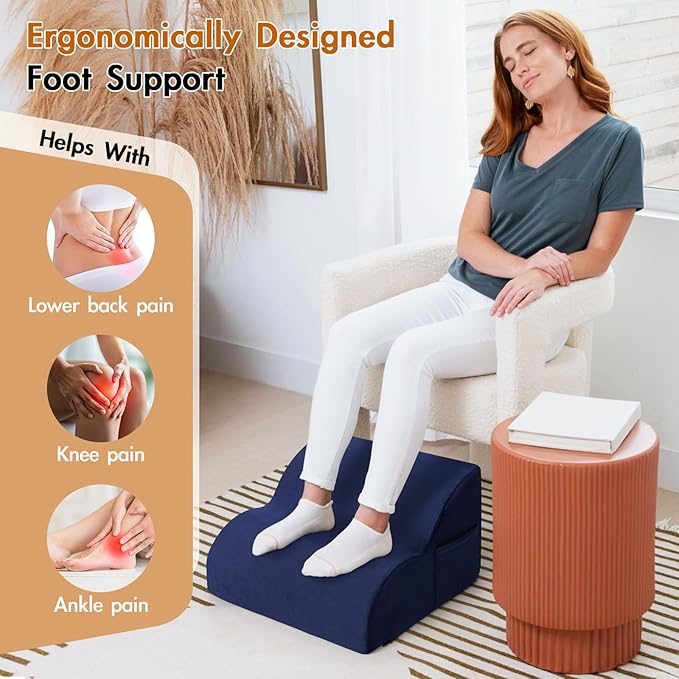 Echaprey Foot Rest for Under Desk at Work,Adjustable Under Desk Footrest Multifunctional 3-Tier Foot Stool with Non-Slip Base and Washable Cover Ergonomic Foot Stool for Office,Home,Car,Travel (Blue)
