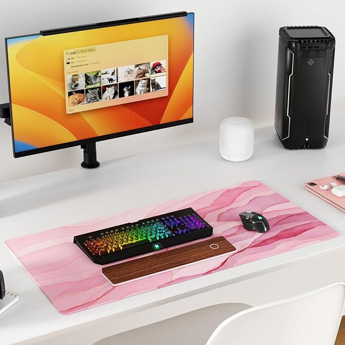 KTRIO Large Gaming Mouse Pad Desk Mat, Superior Micro-Weave Cloth, Non-Slip Rubber Base, Stitched Edges, Water-Resistant, for Gamer, Office & Home, 31.5 x 15.7 Inch，Pink Glow
