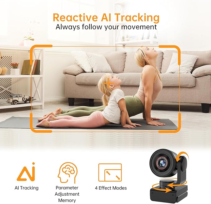 MT-VIKI 4K AI PTZ Webcam, Auto Tracking Gesture Control Camera, 1080P 60fps, 92° Wide Angle, 330° Pan 180° Tilt, TOF 0.2s Fast Focus, Dual Mic, USB-C for Streaming Meeting Online Class