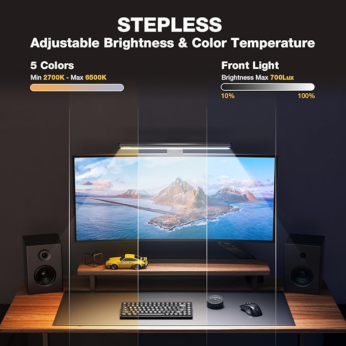 Douxlife Monitor Light Bar with Visual Wireless Remote & Touch Dual Control, Eye-Care Computer Monitor Lamp with Asymmetrical Optical Design, Stepless Dimming Screenbar for Home Office Gaming, Gray