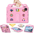 for iPad Air 11 inch Kids Case M3/M2 (2025/2024) & iPad Pro 11 Inch M4 Case 2024 with Pencil Holder/Handle/Kickstand/Cute DIY Soft EVA Shockproof Stand Lightweight Tablet Cover, Pink Bear