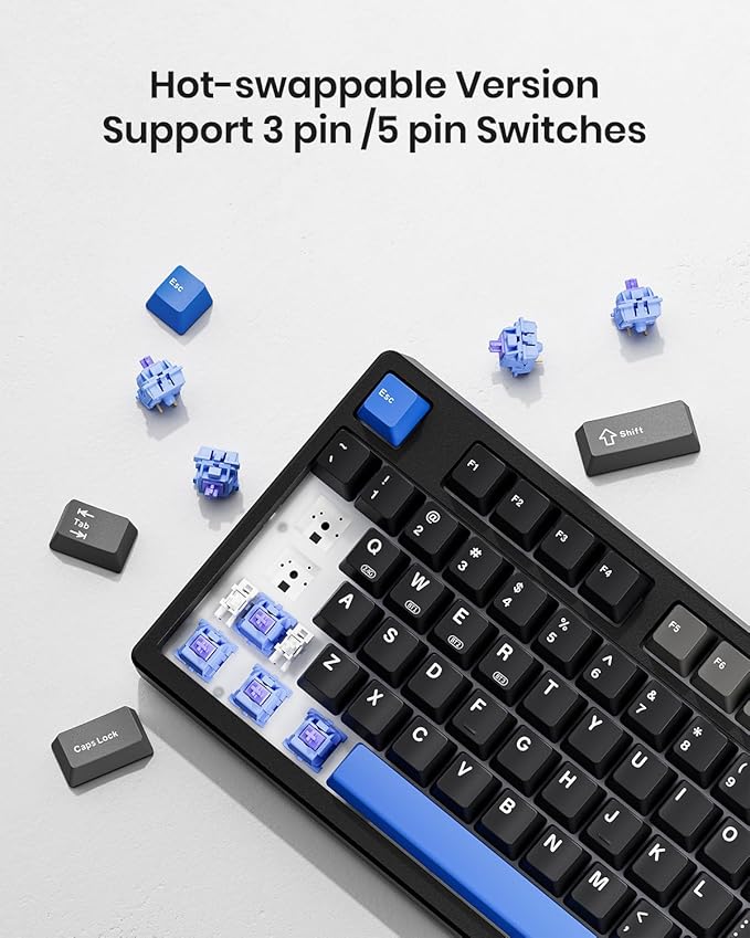 Kisnt KN85 Wireless Mechanical Gaming Keyboard, 75% Layout with RGB Backlit, Custom Hot Swappable, Creamy Sound, Bluetooth/2.4GHz/USB-C Compatible with Windows/Mac/PC (Textured Black,Linear Switch)