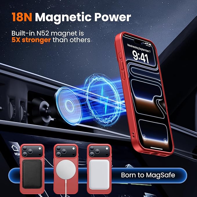 toushion 3 in 1 for iPhone 17 Pro Case Matte Red,Fits MagSafe, Screen Protector*1 Camera Lens Protector*1,Matte Skin Feeling Back, Cover Military-Grade Protection