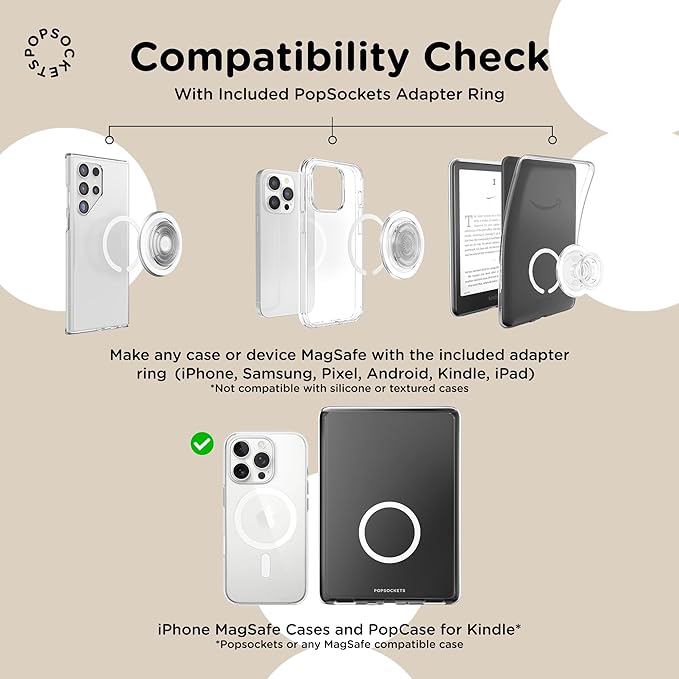 PopSockets Phone Grip for MagSafe, Magnetic Holder, Phone Stand, White - Resin DND