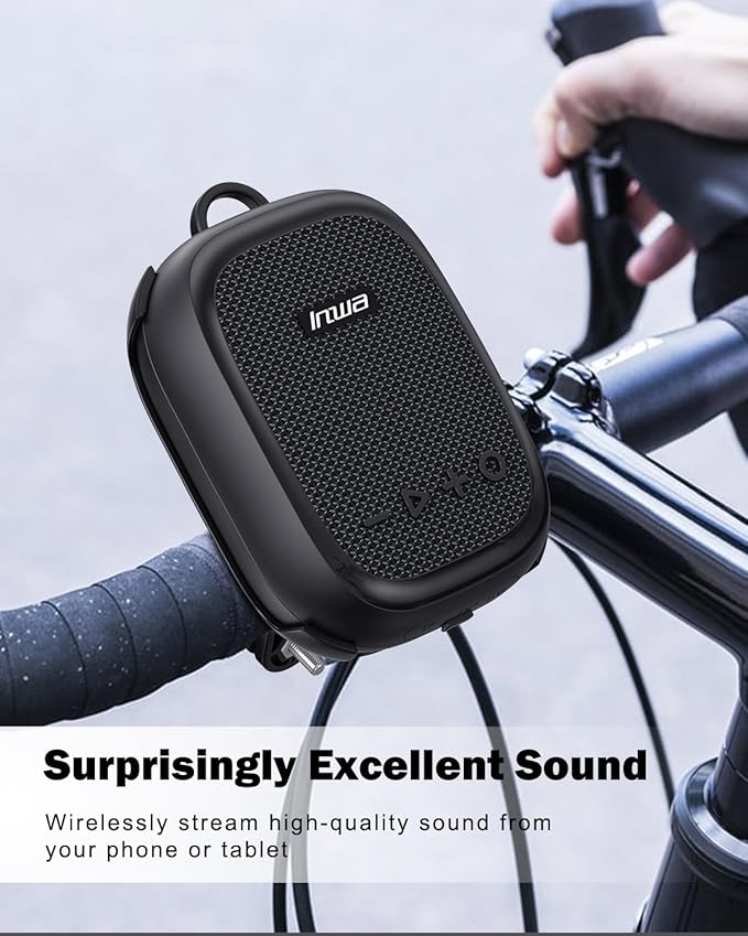 Inwa Portable Bluetooth Speaker for Bike, IP67 Waterproof Wireless Traveling Bicycle Speakers, TWS Mini Outdoor Speaker, Built in Mic for Bicycle Riding, Showering, Hiking, Pool, Beach, Golfing(Black)