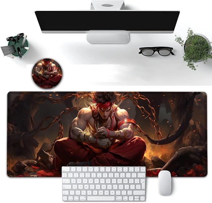 Large Mouse Pad, 31.5 x 11.8in Extended Gaming Mouse Pad with Stitched Edges, XXL Mousepad Protector Non Slip Rubber Base for Office and Home Writing Mat, Anime Cool Warriors Pattern Black Desk Mat