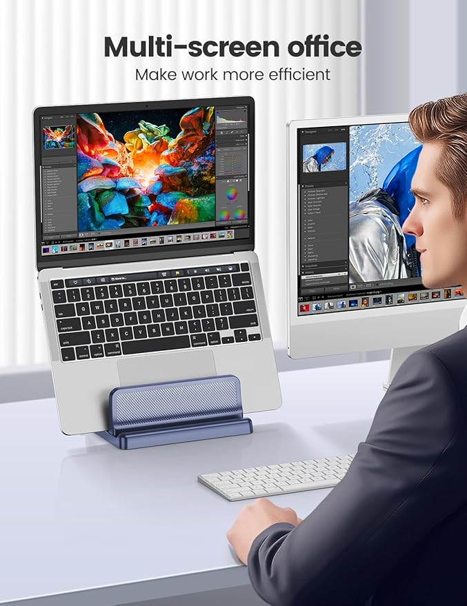 EAXBUX 3 in 1 Vertical Laptop Stand Holder,Adjustable ABS Plastic Laptop Organizer Desktop Management Notebook Dock,Vertical Laptop Stand Space Saving for MacBook,Surface,Samsung,HP,Dell,Chrome Book