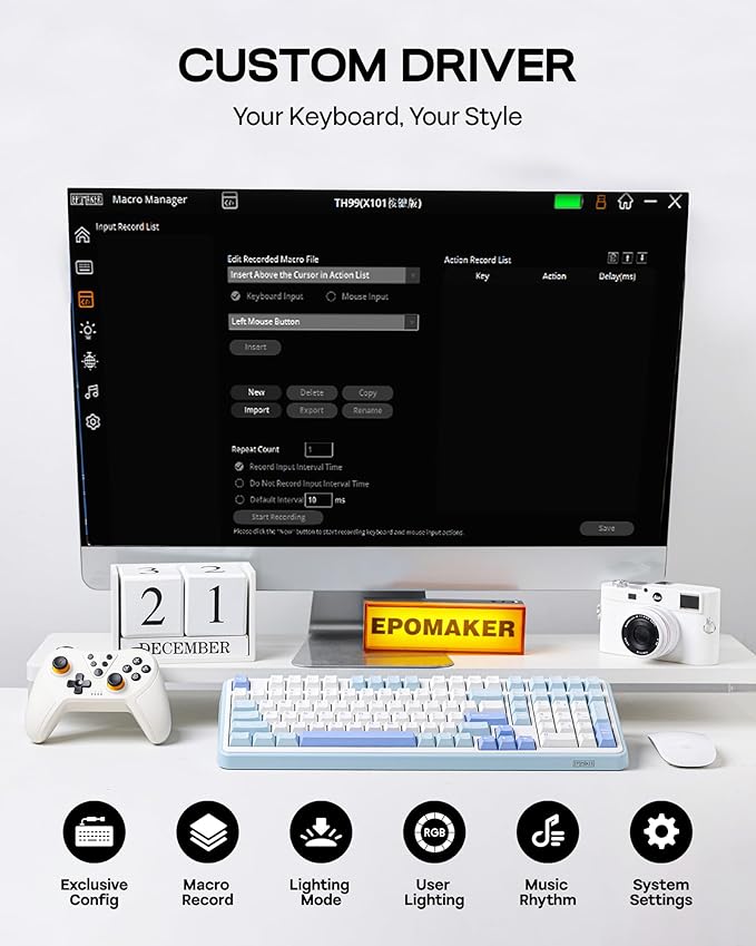 EPOMAKER TH99 Tri-Mode Wireless Mechanical Keyboard with 8000mAh Battery, Hot Swappable Custom RGB Gaming Keyboard with Numpad, Gasket Creamy for PC/Mac/Office (Blue&White, Sea Salt Silent)