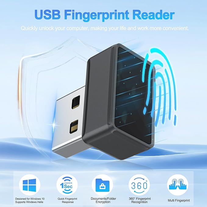 USB Fingerprint Reader for Windows 10/11 ONLY, Windows Hello Fingerprint Scanner, Plug & Play Mini USB Dongle, Match-in-Sensor Security, Portable for Laptop/Desktop (Not for Mac/Linux)