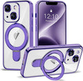 Compatible with iPhone 14 Plus Case with Invisible Magnetic Ring Stand [Compatible with Mag-Safe] [Full Camera Lens Protector] Plating Clear Phone Case for iPhone 14 Plus 6.7", Purple