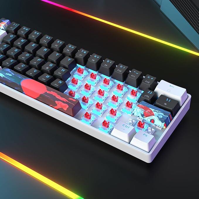 Protable 60% Percent Gaming Keyboard Mechanical, Mini Compact Ice-Blue LED Backlit 61 Keys Wired Office Keyboard with Red Switch for Mac/Win/PS4/PS5(61Black/red Switch)