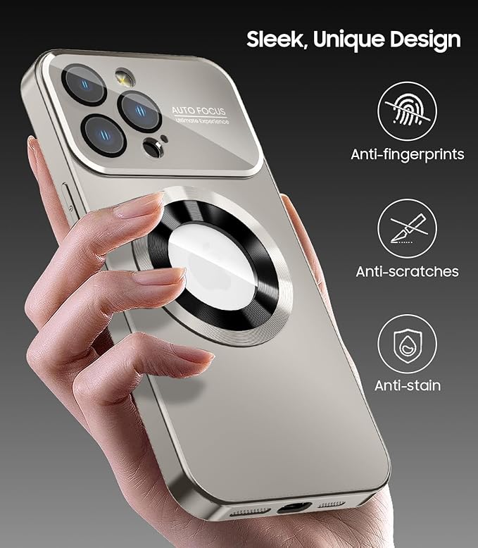 MAKAVO Magnetic for iPhone 12 Pro Case, Compatible with MagSafe, Built-in Camera Lens Protector, Logo View, Military Grade Drop Proof Phone Case Cover, Titanium Gray