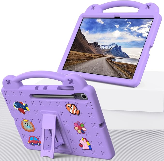 AKABEILA Compatible with Samsung Galaxy Tab S10 Lite 2025 10.9 inch Tablet Case, Kids Friendly Universal Lightweight Shockproof Protective Case with Shoulder Strap & Stand Handle Light Purple