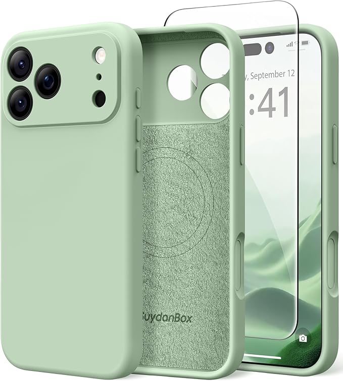 Magnetic for iPhone 17 Pro Case, Compatible with MagSafe, [Full Camera Protection][Screen Protector] Silicone Shockproof Protective Phone Case for iPhone 17 Pro 6.3", Light Cyan
