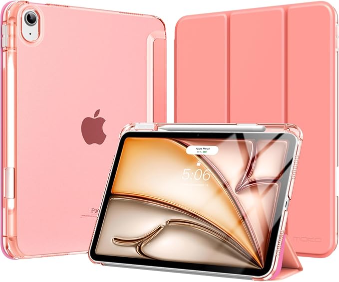 MoKo for iPad Air 11 inch Case (M4/M3/M2) 2026/2025/2024, iPad Air 5th/4th Gen 10.9 inch Case 2022/2020 with Pencil Holder, Slim Light Trifold Cover with Hard PC Translucent Back Shell, Conch Shell