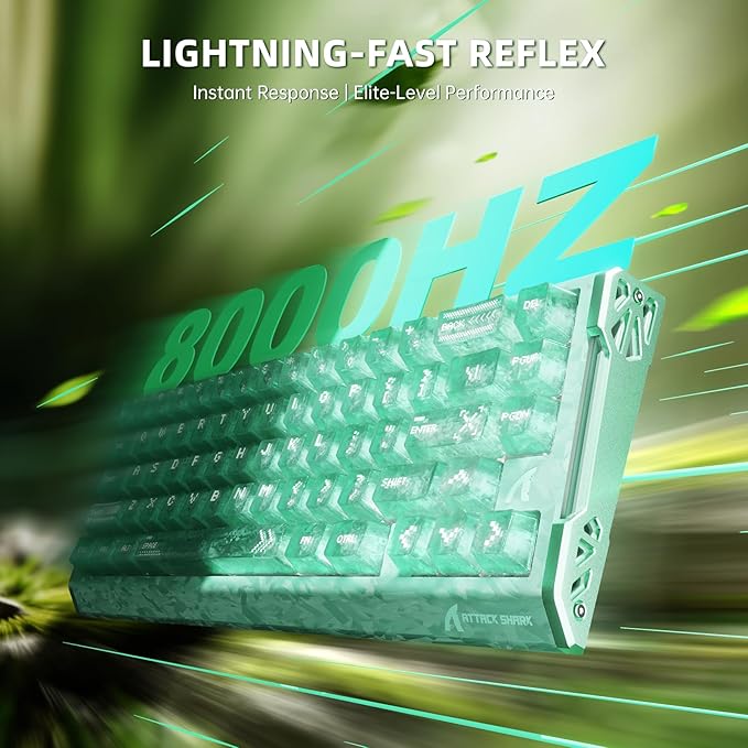 ATTACK SHARK R68HE 60% Wired Rapid Trigger 8K Mechanical RGB Gaming Keyboard with 0.005mm RT Accuracy,0.08ms Latency,256K Scan,Hall Effect Magnetic Switch,Carbon Fiber+CNC Aluminum Alloy for PC(Green)