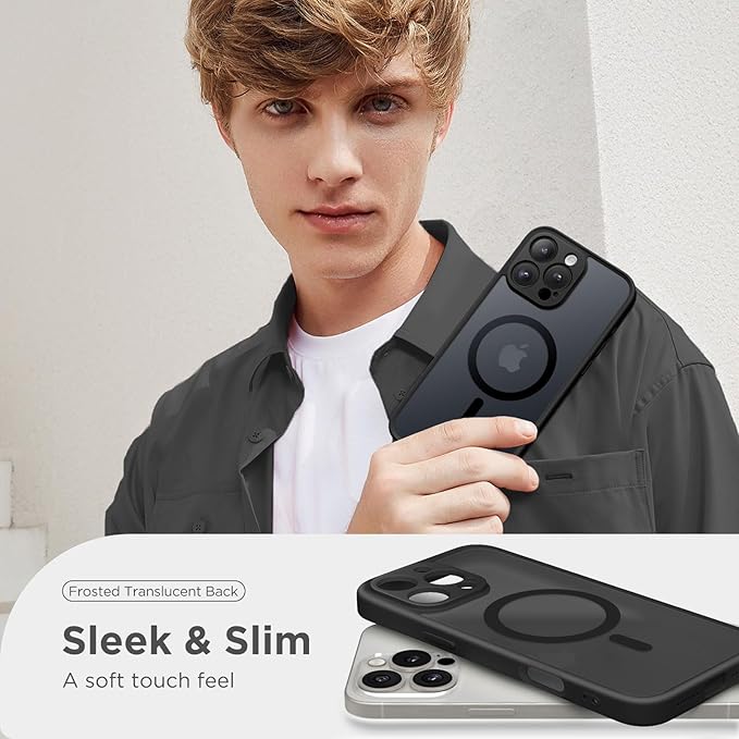 CAPRARO Magnetic Compatible with iPhone 16 Pro Case, Upgraded [Full Camera Protection] [Compatible with MagSafe] Protective Translucent Matte Women Girl Phone Case Cover, Black
