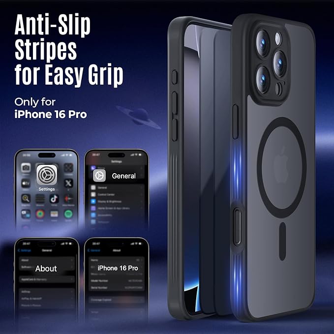 Symcele Designed for iPhone 16 Pro Case, Compatible with MagSafe, with Privacy Screen Protectors X2, [Camera Protection] [15FT Military Drop Protection] Shockproof Phone Case, 2024, Black