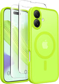 CAPRARO Magnetic Compatible with iPhone 16 Case, Upgraded [Full Camera Protection] [Compatible with MagSafe] Protective Translucent Matte Women Girl Phone Case Cover, Fluorescent Green
