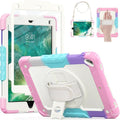 HXCASEAC Rugged Case for iPad Pro 9.7, iPad Air 2, 9.7 inch, Full Body Protective Design with Pencil Holder, Built-in Screen Protector, Rotating Stand, Hand Strap, for iPad Air 2 Hard Case (Pink)