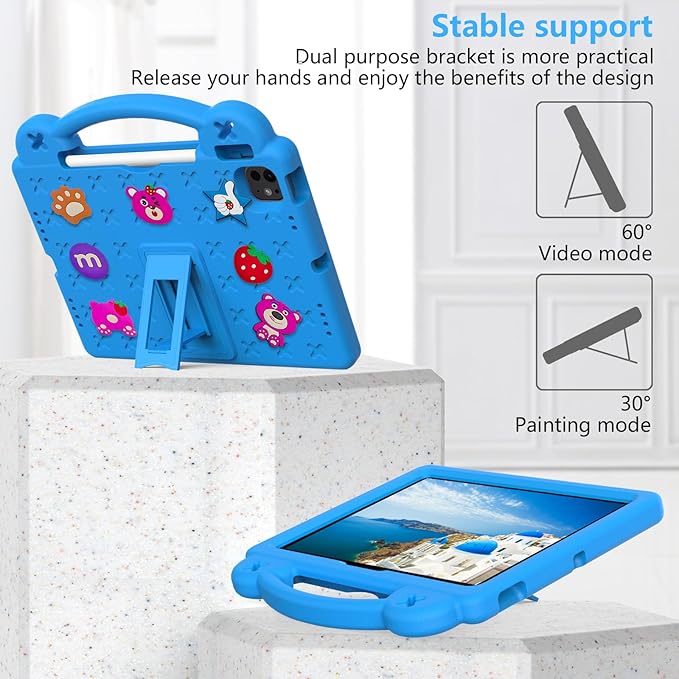 Dteck for iPad Air 6th Gen, iPad Pro 11 Inch Case - 2024 Shockproof Rugged Lightweight Convertible Stand with Handles, Kids Friendly - Sky Blue