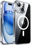 CANSHN Magnetic for iPhone 15 Plus Case Clear, Upgraded [Full Camera Protection] [Compatible with Magsafe] Non-Yellowing Protective Shockproof Bumper Phone Case 6.7 inch - Clear