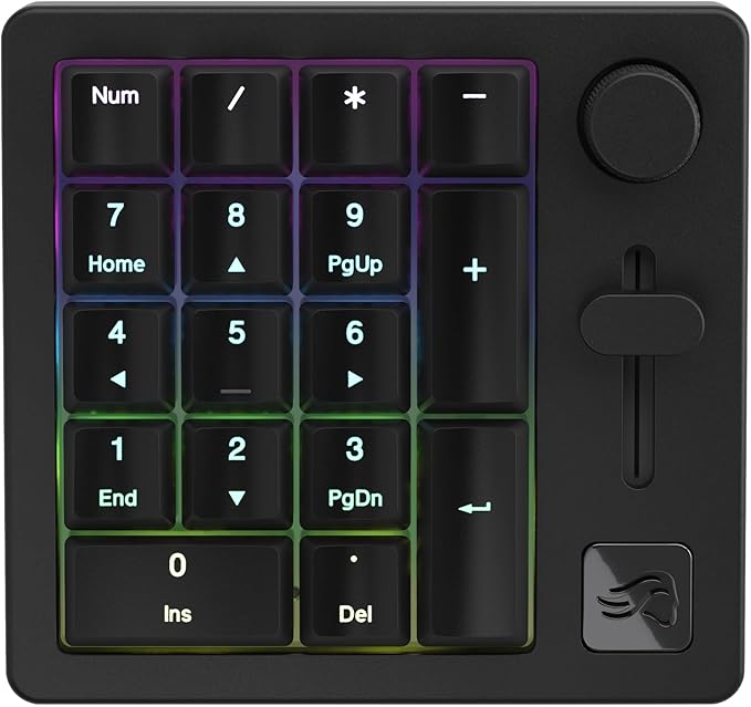 GLORIOUS GMMK Macro Pad - Black Mechanical Numpad - 10 Key USB Keypad - Hotswap, Programmable Volume Knob, RGB Backlit, Wired & Wireless Bluetooth- Gaming Keyboard Number Pad