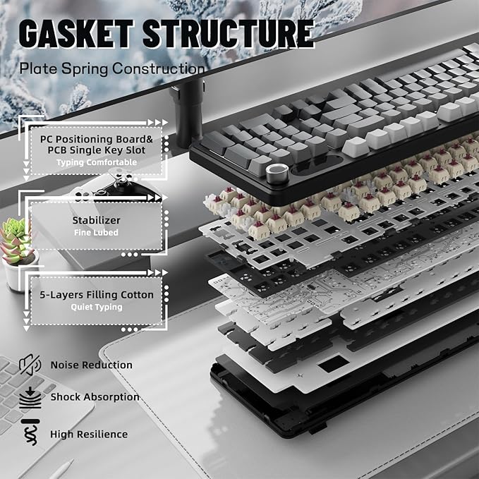 MAMBASNAKE Attack Shark X98 Pro Wireless Mechanical Keyboard with Screen & Knob,2.4G/USB-C/BT5.0 Gasket Hot Swappable Creamy Keyboard102 Keys, Web Driver RGB Gaming Keyboard for PC/Mac/PS4/Xbox