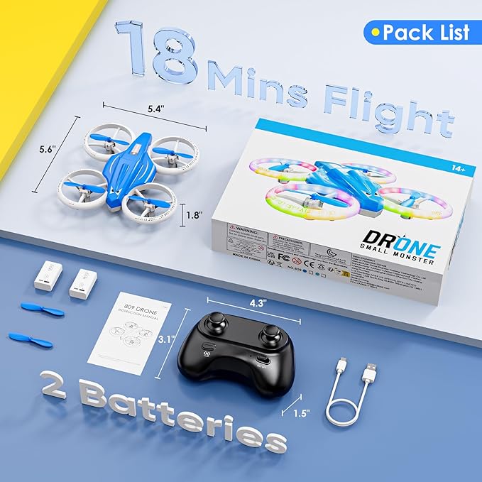 Drone for Kids with LED Light | Lisoco Indoor RC Drone with 360 Flip | 2 Batteries | Easy to Fly Mini Drone for Boys Girls Beginners | Flying Toy Gift (Dark Blue)